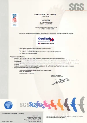 Certificat QUALIOPI recto