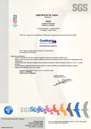 Certificat QUALIOPI verso